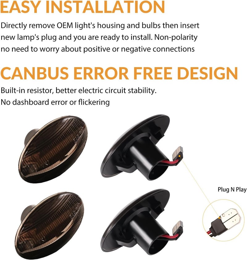 DERMOKA LED Dually Bed Fender Side Marker Lights For 1999-2010 Ford F250 F350 F450 F550 Super Duty Trucks Smoked Len (Amber Red) - Image 3